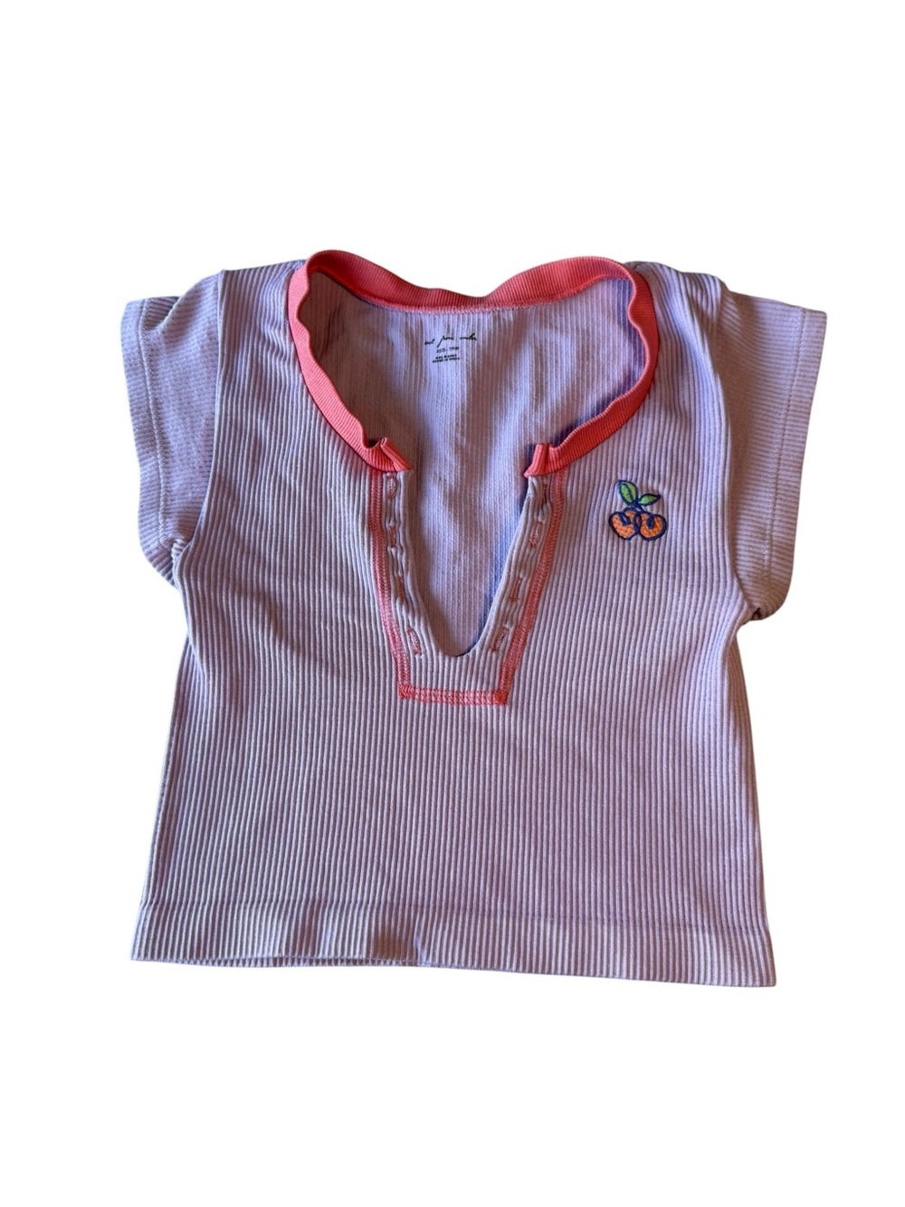 Urban Outfitters Pink Ribbed Tank Top with Coral Trim and Orange Embroidery‎